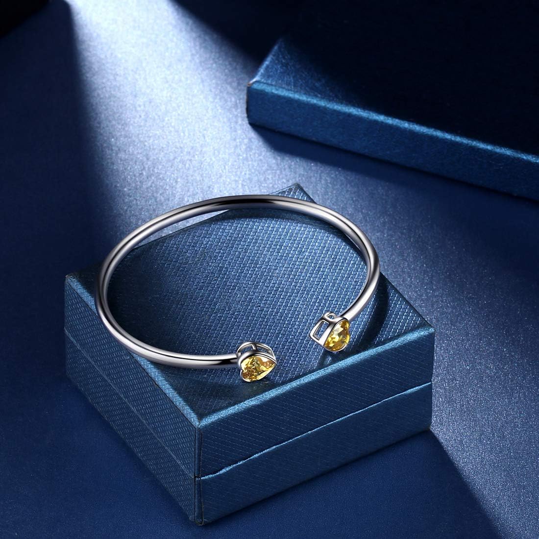 Birthstone Double Heart Adjustable Bracelets Silver Plated Birth Stone Open Bracelets Birthday Gifts Jewelry for and Women KB0018