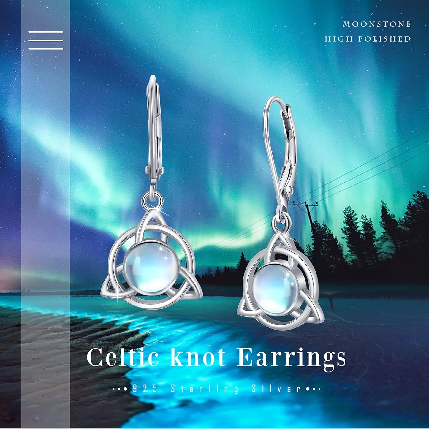 Celtic Earrings 925 Sterling Silver Moonstone/Turquoise Earrings Celtic Knot Leverback Earring Moonstone Celtic Jewelry for Girls Womens