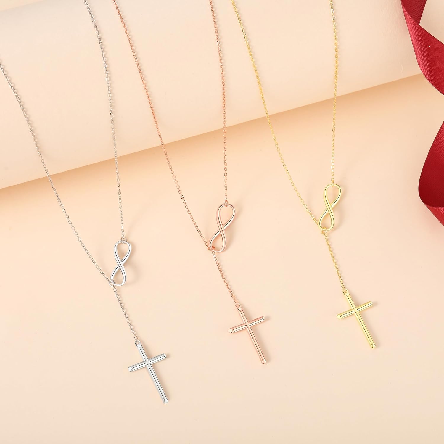 925 Sterling Silver Infinitysilver Cross Necklaces for Women - Cross Pendants 3 Color Styles Religious Jewelry with Adjustable Chain - Top Gifting Idea