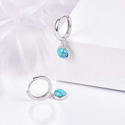 Turquoise Small Hoops Earrings, 925 Sterling Silver round Shape Huggie Hypoallergenic for Sensitive Ears, Turquoise Jewelry for Women Mom Wife Girlfriend with Box