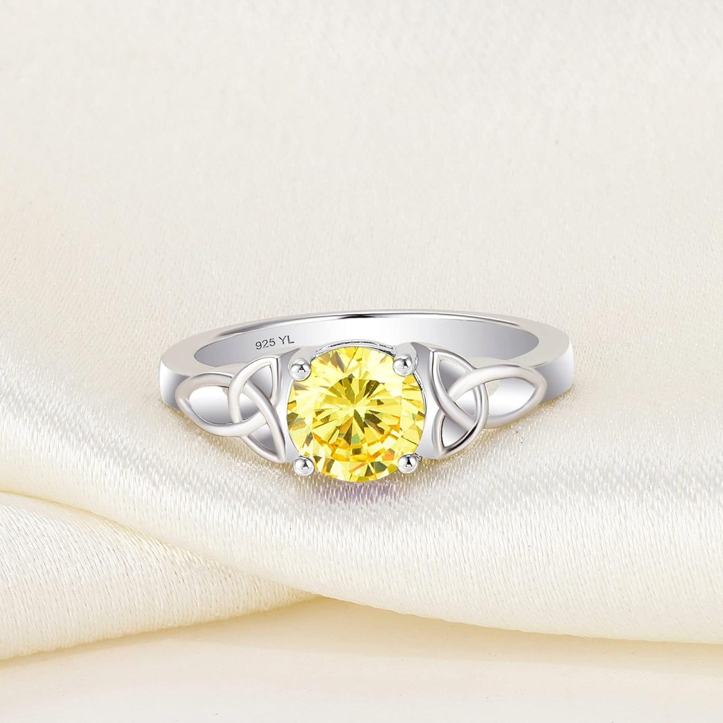 Celtic Knot Rings for Women 925 Sterling Silver round Cut Birthstone Statement Ring