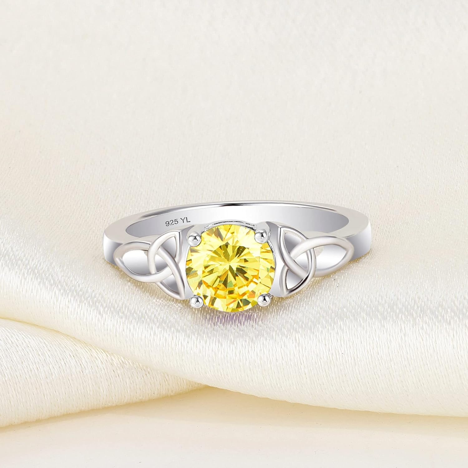 Celtic Knot Rings for Women 925 Sterling Silver round Cut Birthstone Statement Ring