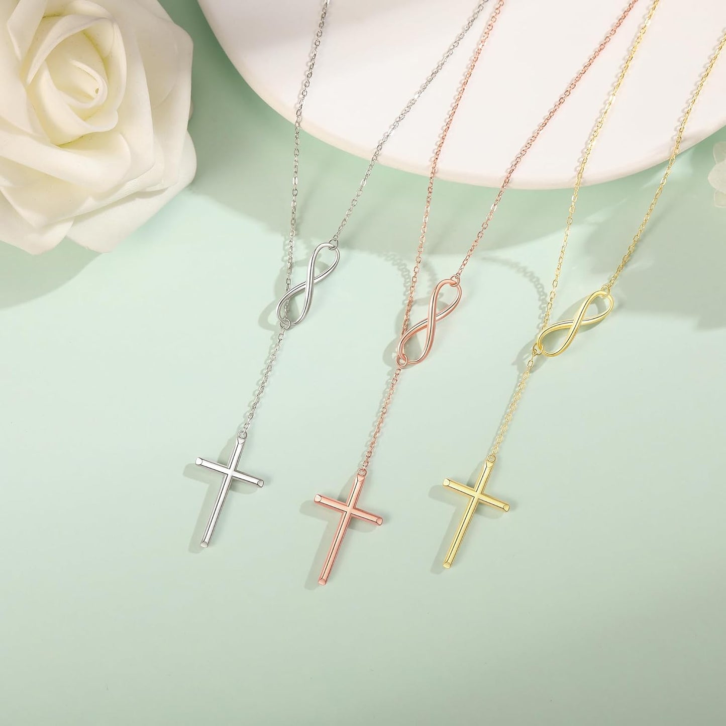 925 Sterling Silver Infinitysilver Cross Necklaces for Women - Cross Pendants 3 Color Styles Religious Jewelry with Adjustable Chain - Top Gifting Idea