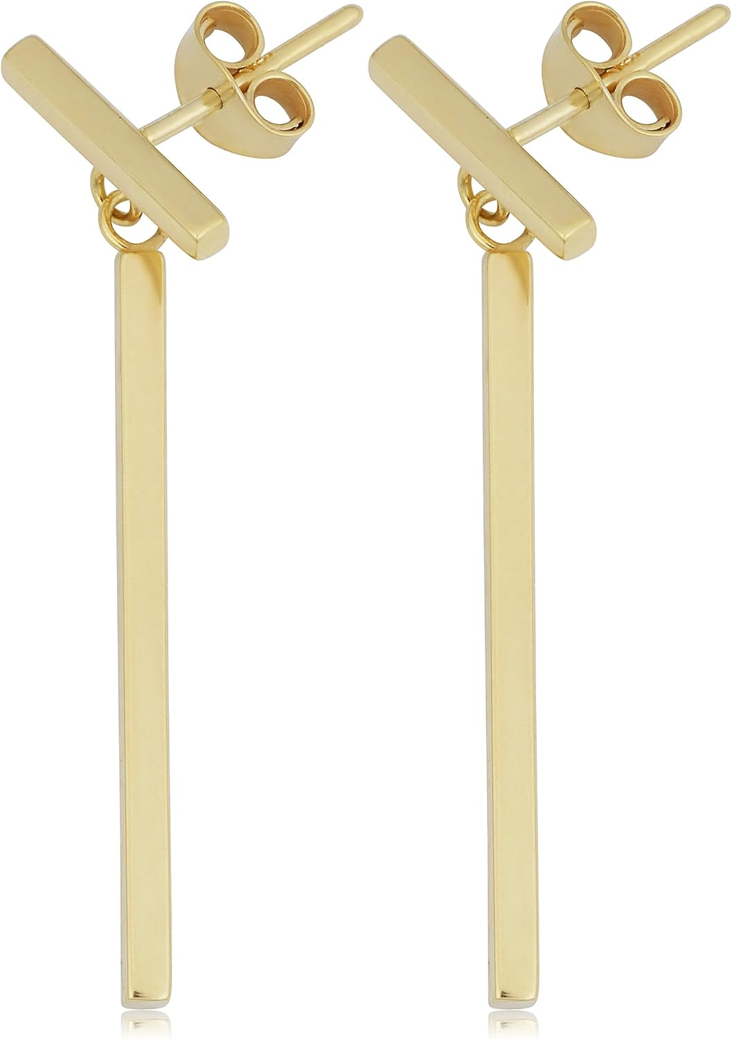 14K Gold T Bar Dangle Earrings (Yellow Gold or Rose Gold)
