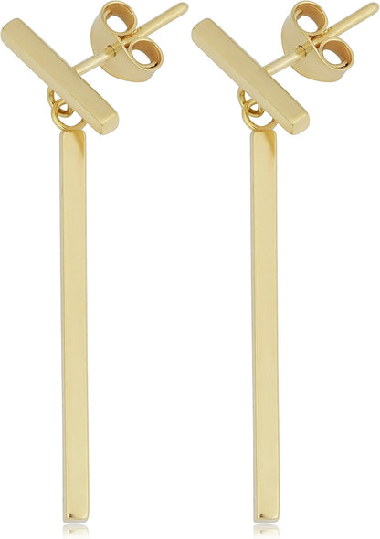 14K Gold T Bar Dangle Earrings (Yellow Gold or Rose Gold)