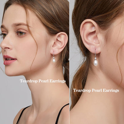 Pearl Earrings for Women 925 Sterling Silver Hook Earrings Dangle Drop Pearl Earrings Silver Drop Earrings for Women, Come with Gift Box