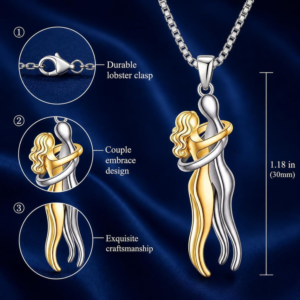 18K White Gold-Plated Hugging Couple Pendant Necklace