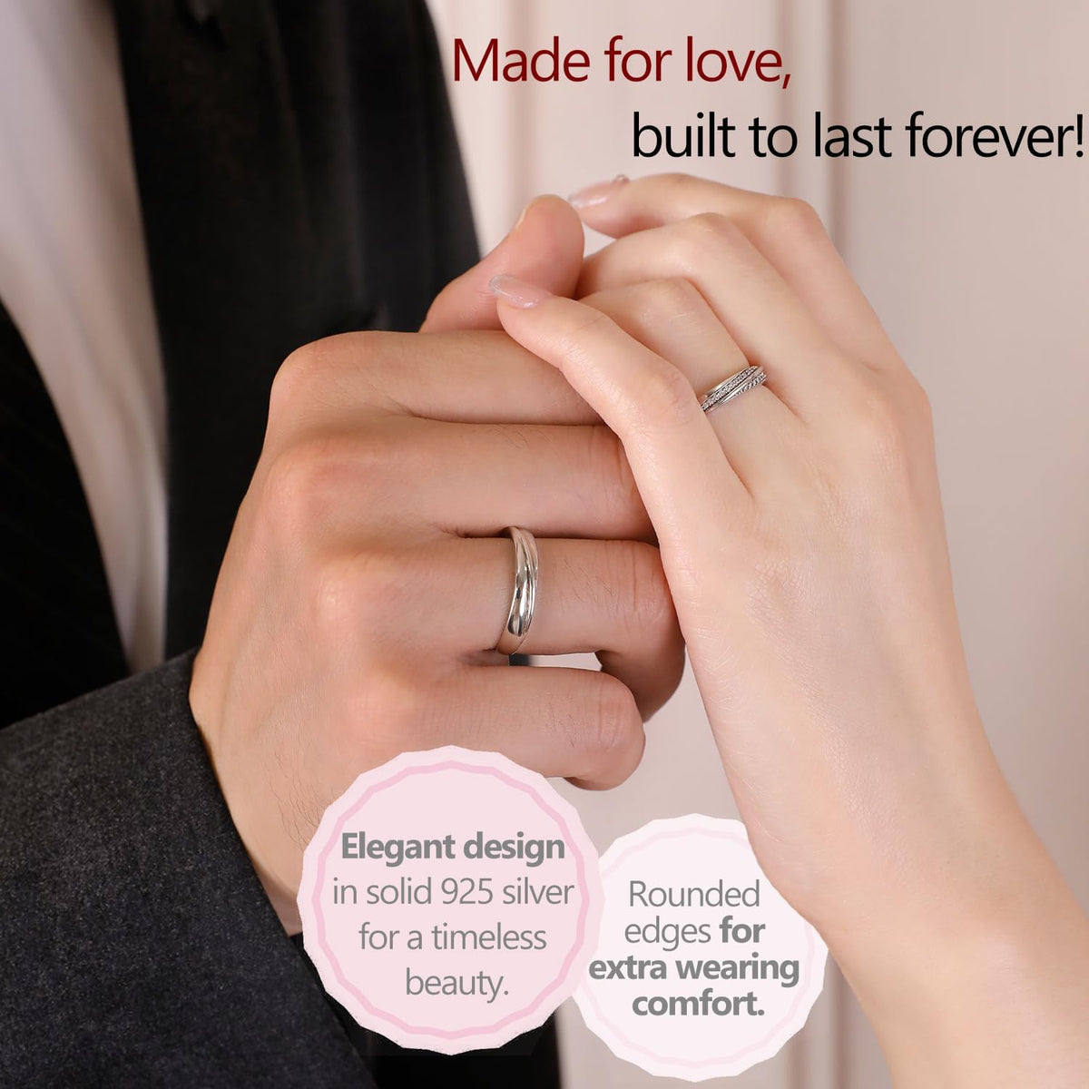 925 Sterling Silver Adjustable Matching Couple Rings– Set of 2