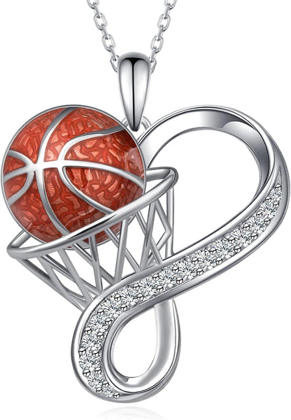 925 Sterling Silver Basketball CZ Pendant Necklace