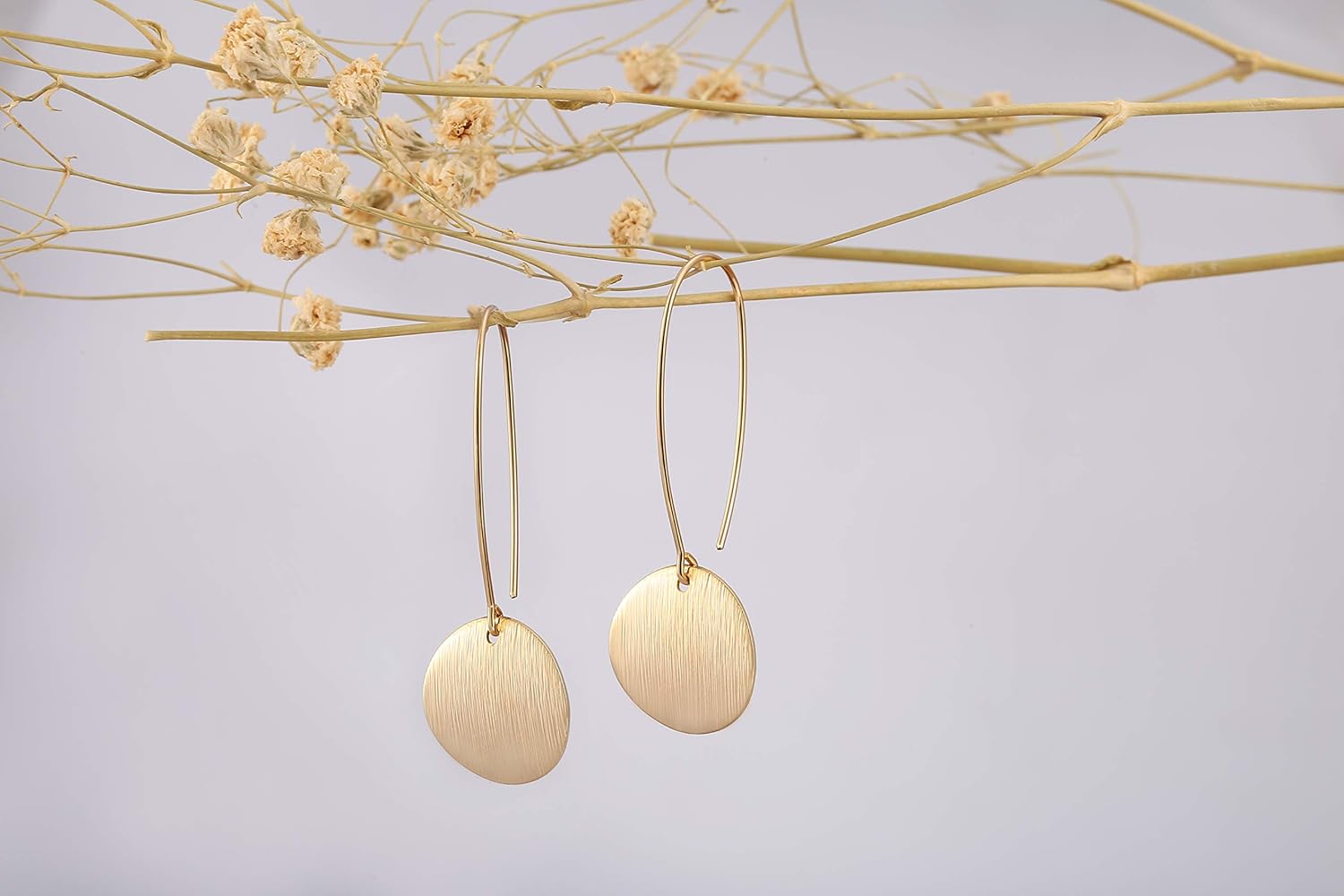 Statement Long Gold Circle Semicircle Ball Dangling Earrings for Women 18K Gold Plated Drop Earrings