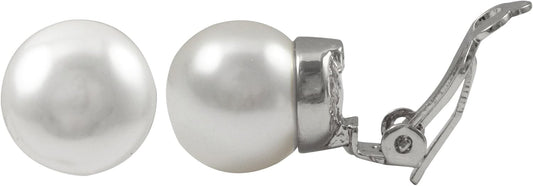 Rhodium or Gold Finish Faux Pearls Clip-On Stud Earrings