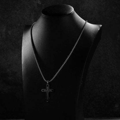Men'S Cross Necklace 316L Stainless Steel Pendant White/Gold/Black/Blue Rolo Chain-Gift Box Included