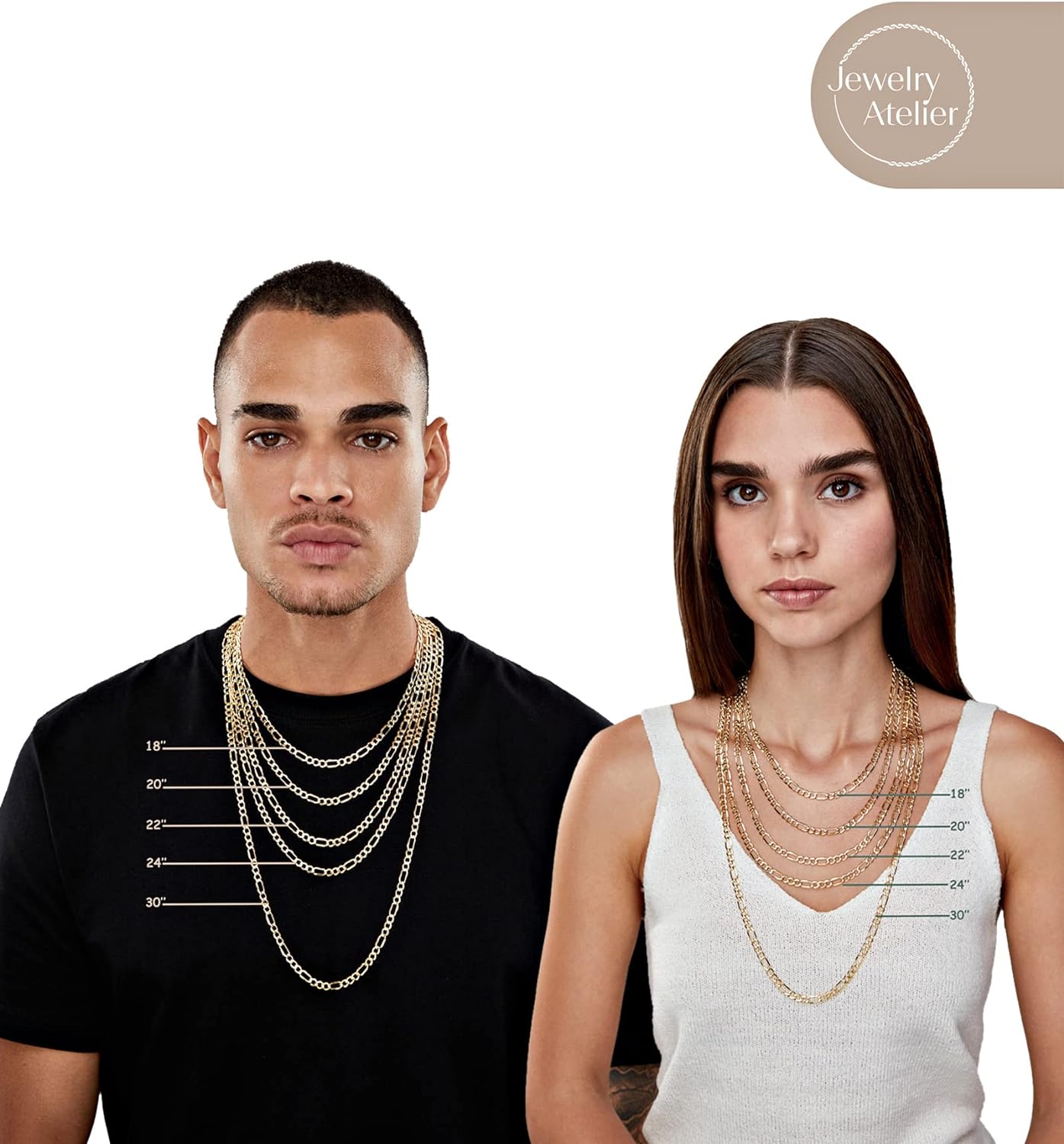 Gold Chain Necklace Collection - 14K Solid Yellow Gold Filled Figaro Chain Necklaces for Women and Men with Different Sizes (2.8Mm, 3.7Mm, 4.7Mm, 5.6Mm)