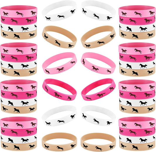 48 Pieces Horse Party Rubber Bracelets Horse Favors Rubber Bracelets Derby Day Horse Bracelets Silicone Horse Wristbands for Horse Lovers Birthday Party Favors Supplies (Mixed Colors)