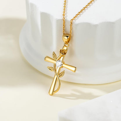 Cross Necklace for Women Sterling Silver Cross Necklaces Pendant White/Rose/Gold Plated Cubic Zirconia Flower Necklace Gifts for Women