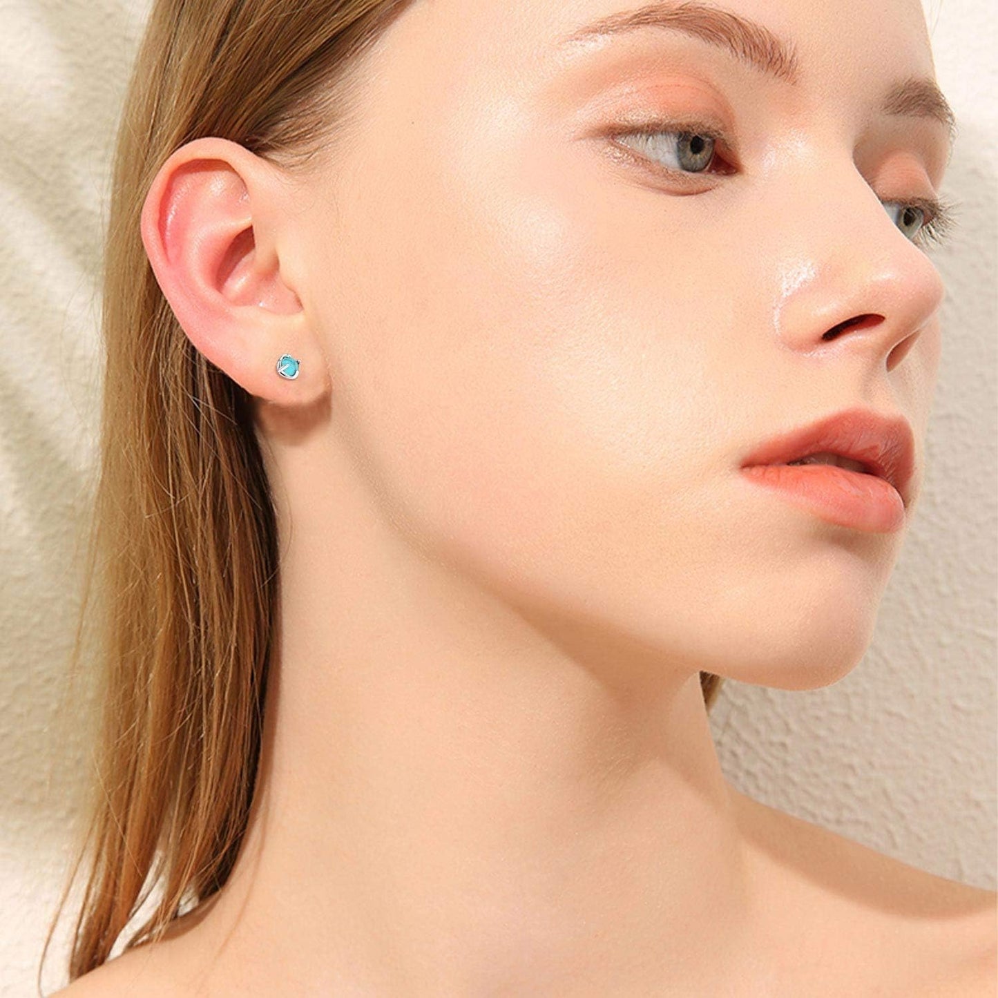 Turquoise Studs Earrings, 925 Sterling Silver 4Mm/6Mm round Shape Tiny Studs, Turquoise Jewelry Present for Women Girlfriend