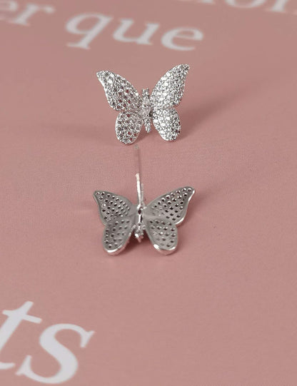 ANN BABIC CZ Butterfly Stud Earrings for Women - Cubic Zirconia Paved Butterfly Earrings - Butterfly Earrings Plated in Gold