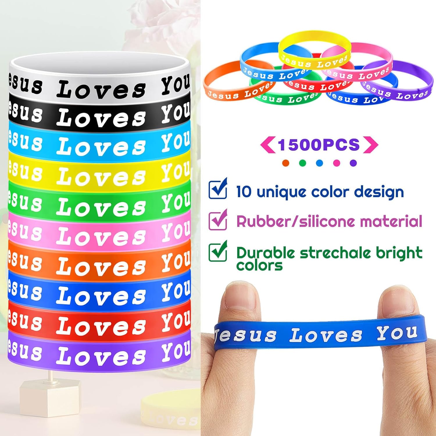 Jesus Loves You Silicone Bracelets Colorful Christian Jesus Wristbands Christian Rubber Bracelet for Kids Teens Adult Men Women Motivational Wristbands Church School Party Favors