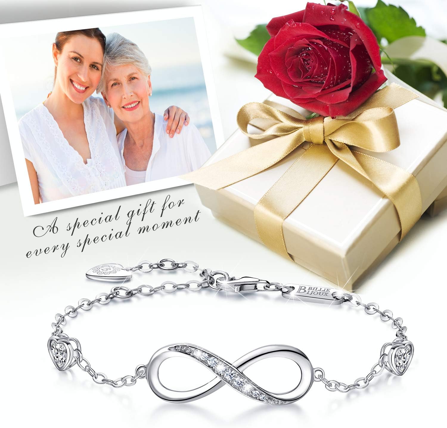 Infinity Love Bracelets for Women 925 Sterling Silver Womens Bracelet Love Symbol Charm Adjustable Bracelet Jewelry