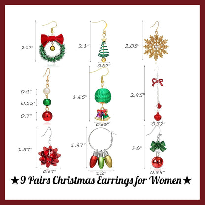 Christmas Earrings for Women Stocking Stuffers Christmas Tree Snowflake Bow Bell Dangle Earrings Xmas Holiday Jewelry Gifts Outfits Accessories