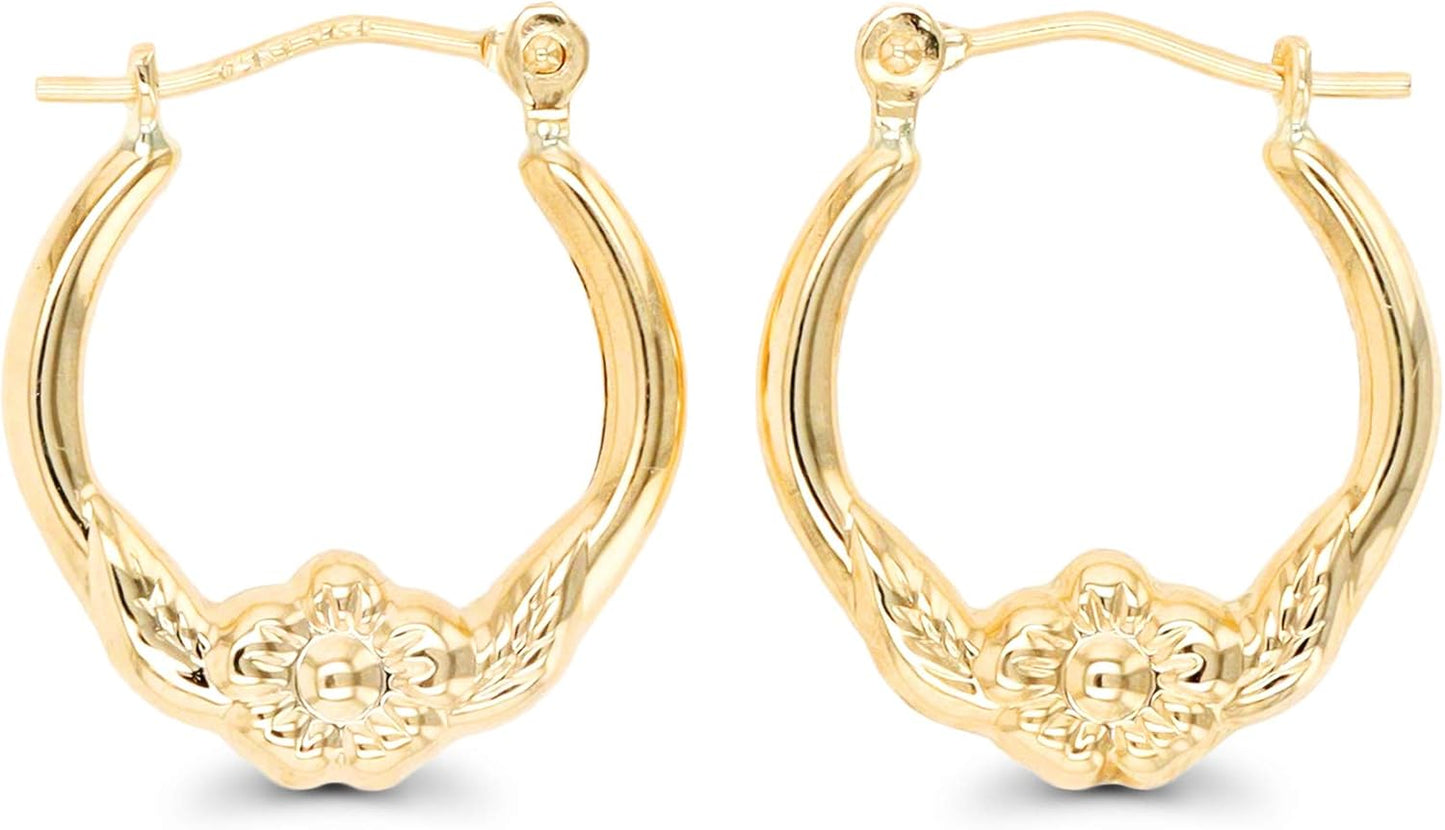 14K Yellow Gold Multiple Shapes of Hoop Earrings with Hinged Clasp | Wings & Heart, Dove and Cherub| Solid Gold Earrings for Women