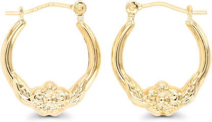 14K Yellow Gold Multiple Shapes of Hoop Earrings with Hinged Clasp | Wings & Heart, Dove and Cherub| Solid Gold Earrings for Women