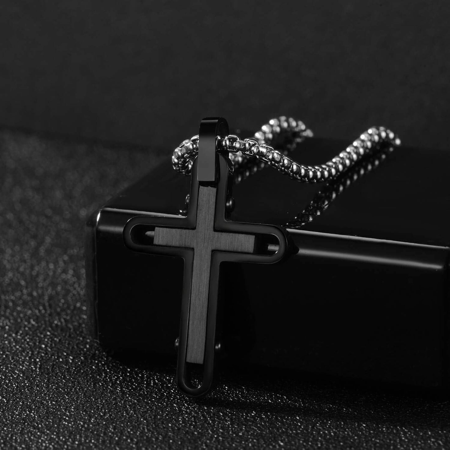 Men'S Cross Necklace 316L Stainless Steel Pendant White/Gold/Black/Blue Rolo Chain-Gift Box Included