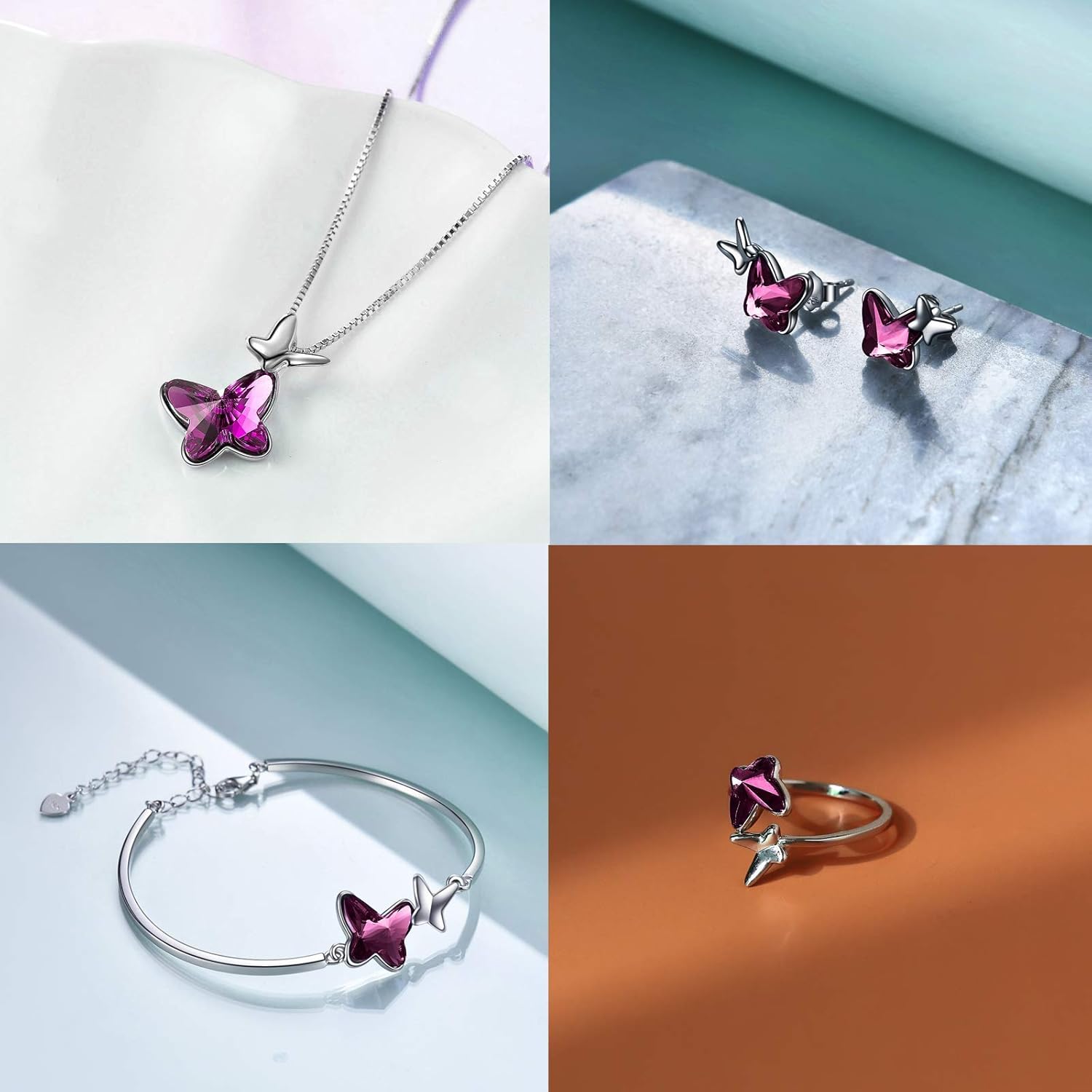 Sterling Silver Infinity Butterfly Earrings Embellished with Crystals from Austria, Hypoallergenic Stud Earrings, Anniversary Birthday Butterfly Jewelry Gifts for Women