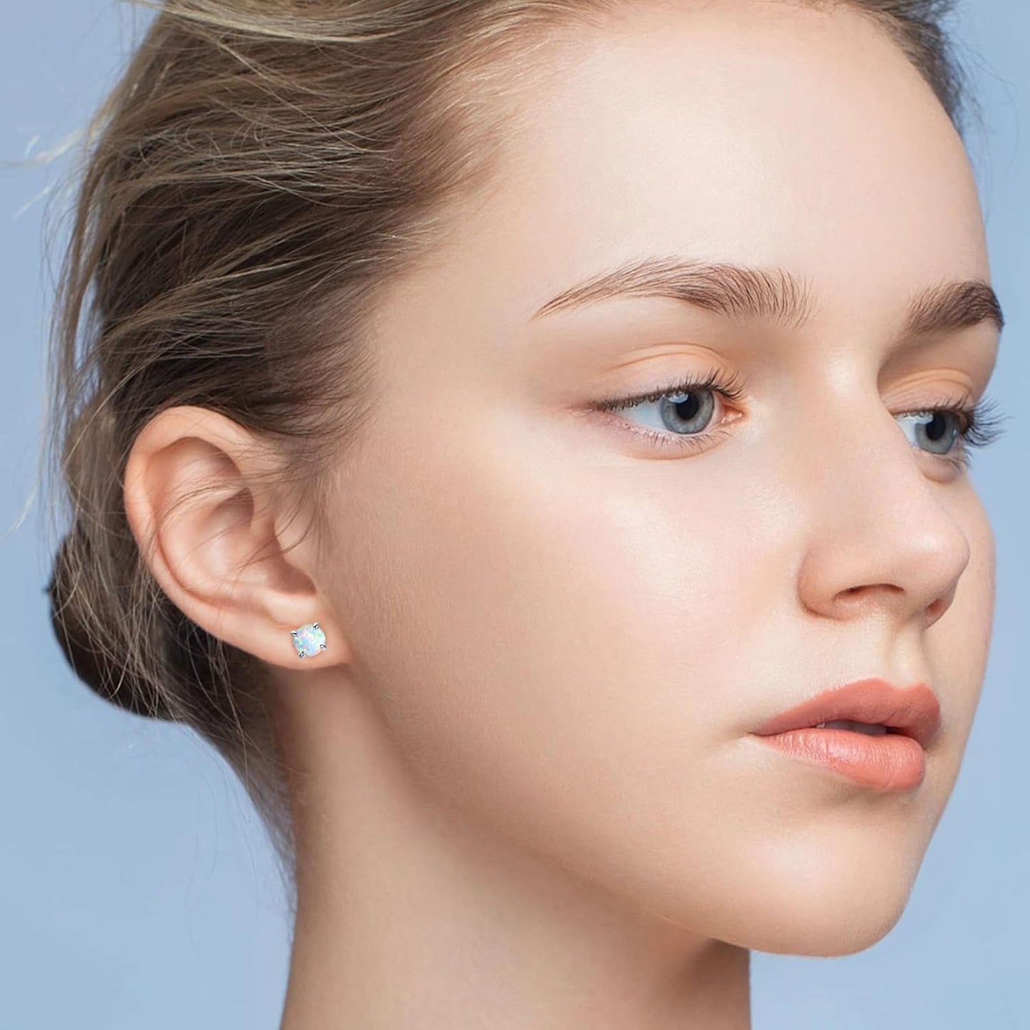 Hypoallergenic Earrings for Women: 925 Sterling Silver Rainbow Moonstone/Opal/Turquoise Screw Back Stud Earrings for Sensitive Ears Small round Earrings Christmas Mother Day Jewelry Gifts (5Mm/7Mm)