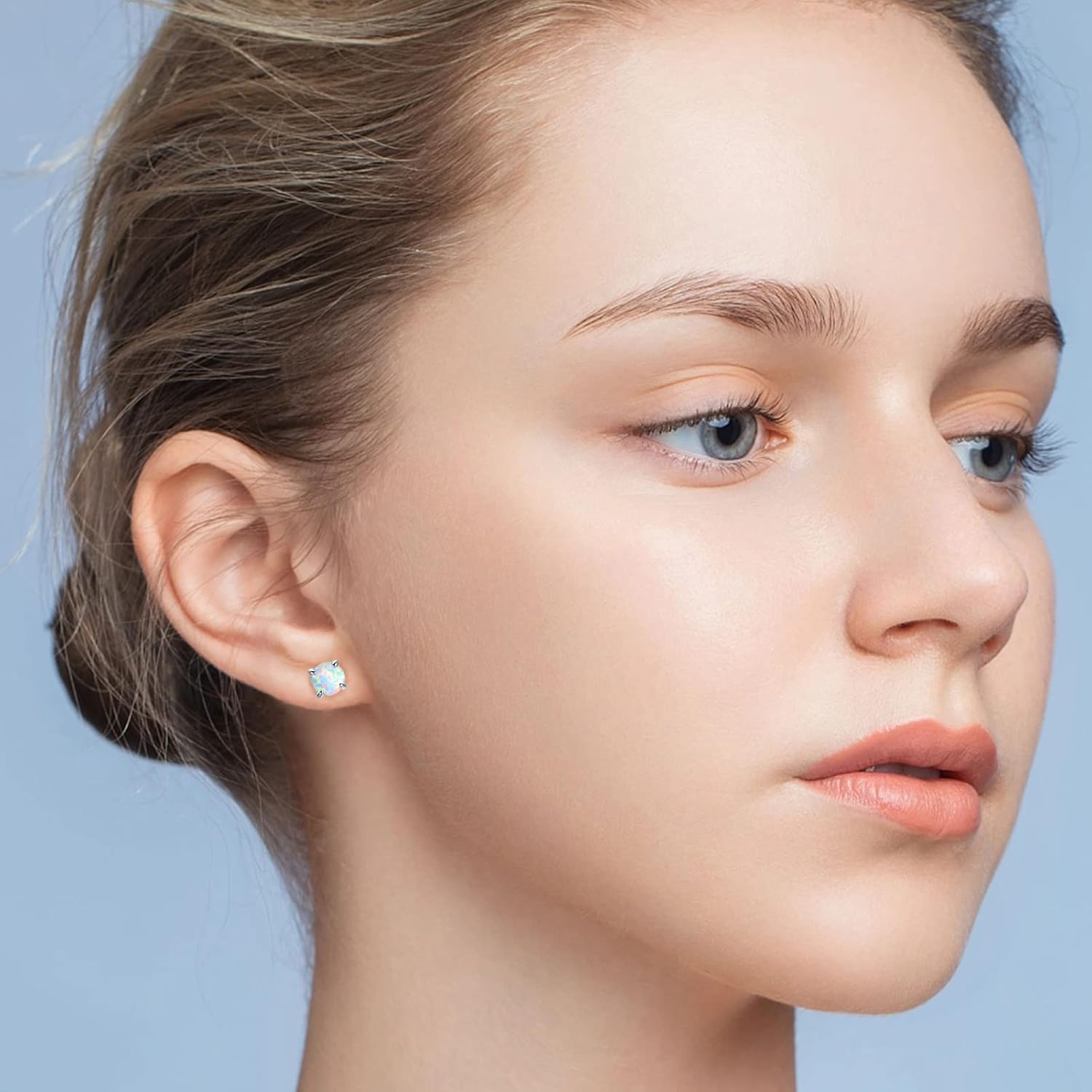 Hypoallergenic Earrings for Women: 925 Sterling Silver Rainbow Moonstone/Opal/Turquoise Screw Back Stud Earrings for Sensitive Ears Small round Earrings Christmas Mother Day Jewelry Gifts (5Mm/7Mm)