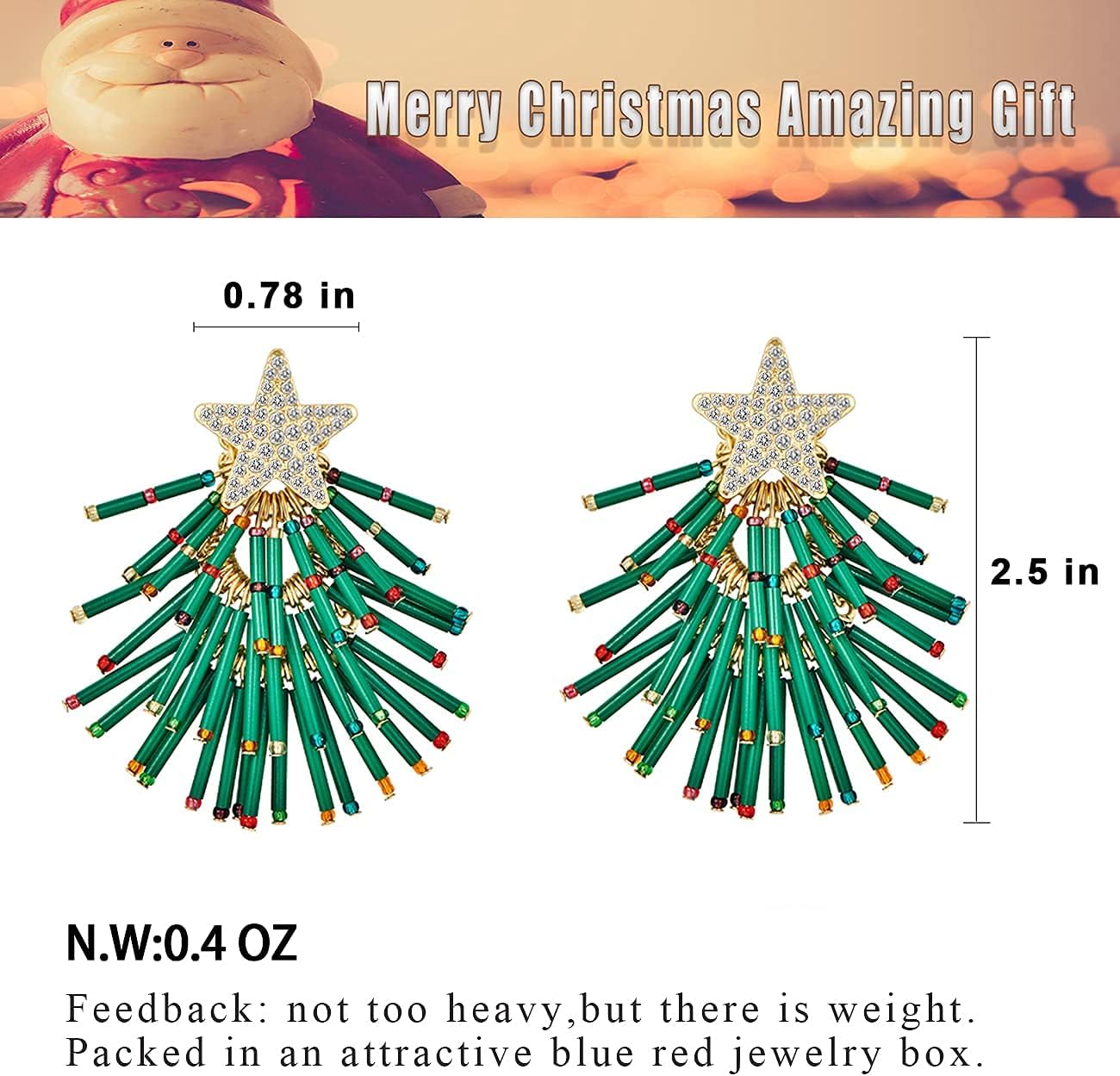 Christmas Earrings for Women Green Christmas Tree Dangle 14K Gold Plated Alloy Cute Holiday Earrings Dangle Hypoallergenic Statement Christmas Gifts…