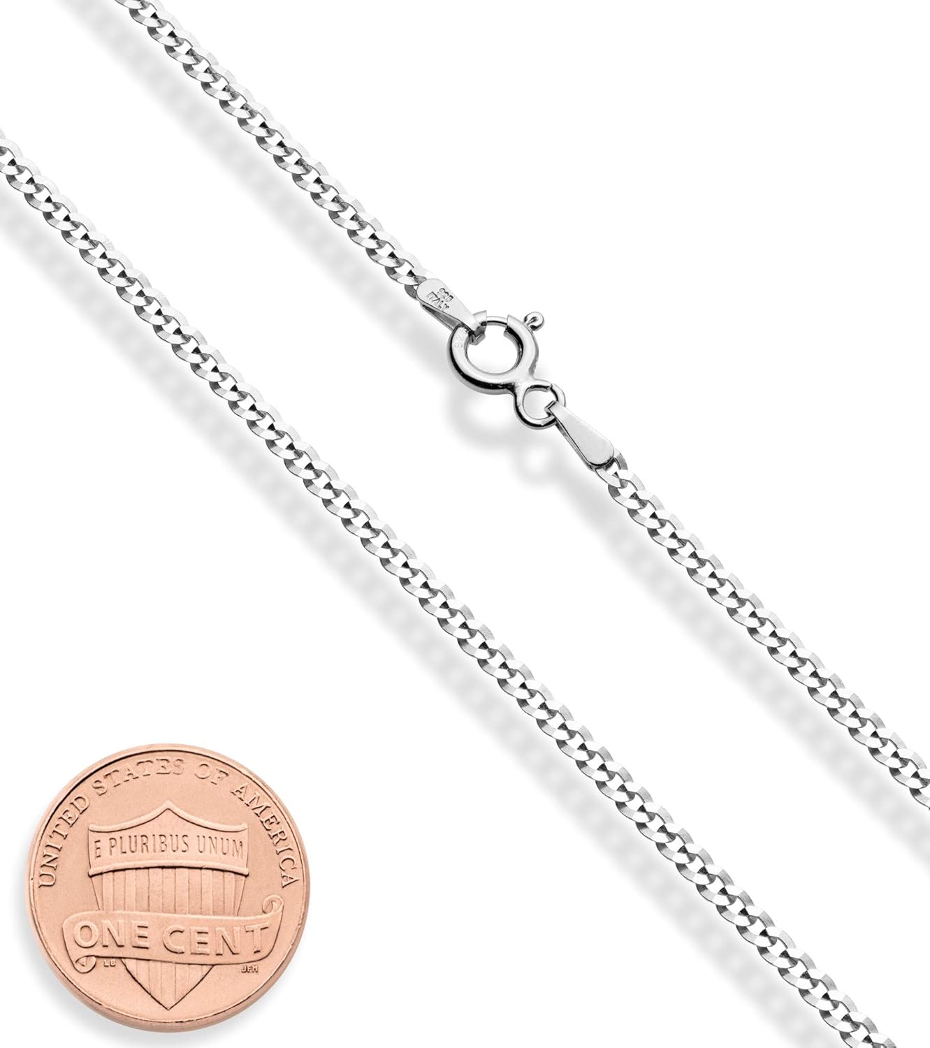 Italian 925 Sterling Silver, 18Kt Gold Plated 2.3Mm Curb Cuban Link Chain Necklace Made in Italy