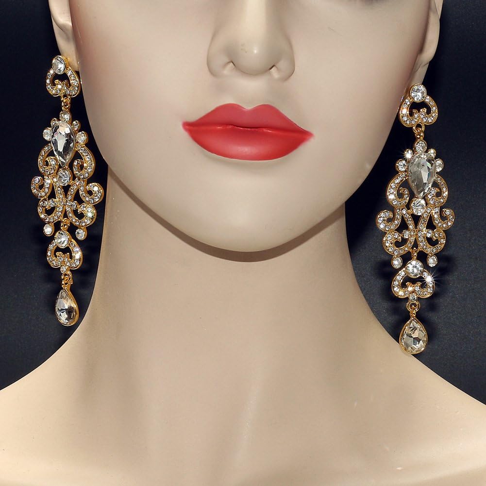 Exquisite Teardrop Crystal Bridal Wedding Earrings Vintage Chandelier Dangle Long Earrings for Women