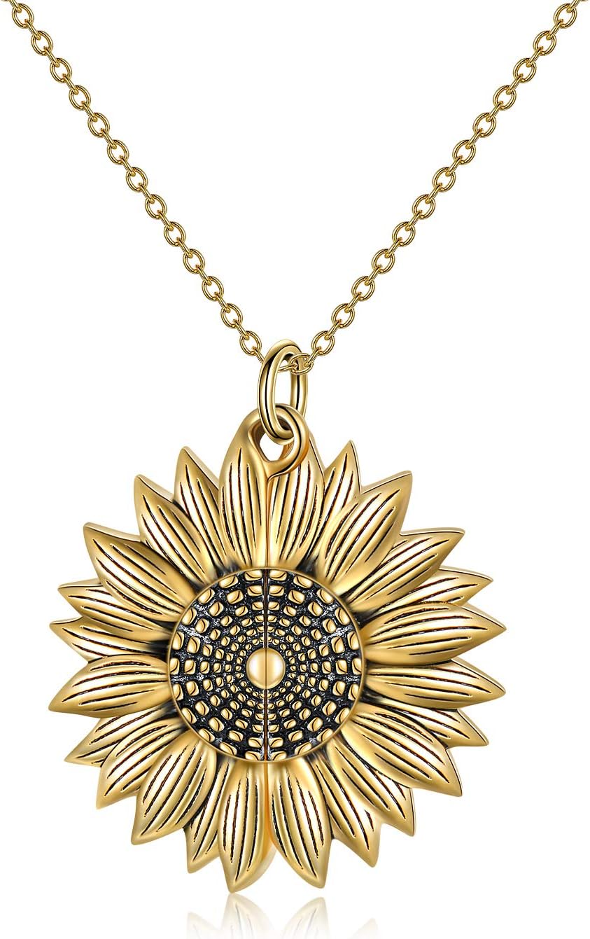 Sterling Silver Sunflower Locket Necklace You Are My Sunshine with Birthstone Engraved Pendant Necklaces Birthday Gift for Her