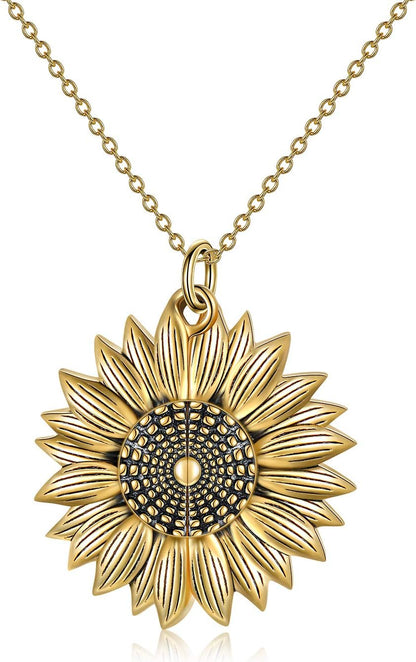 Sterling Silver Sunflower Locket Necklace You Are My Sunshine with Birthstone Engraved Pendant Necklaces Birthday Gift for Her