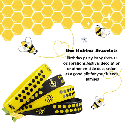 60 Pieces Bee Rubber Bracelets Bulk Bee Theme Party Favors Silicone Wristbands Black and Yellow Color Stretch Bracelets for Boy Girl Costume Accessories Birthday Baby Shower Party Supplies