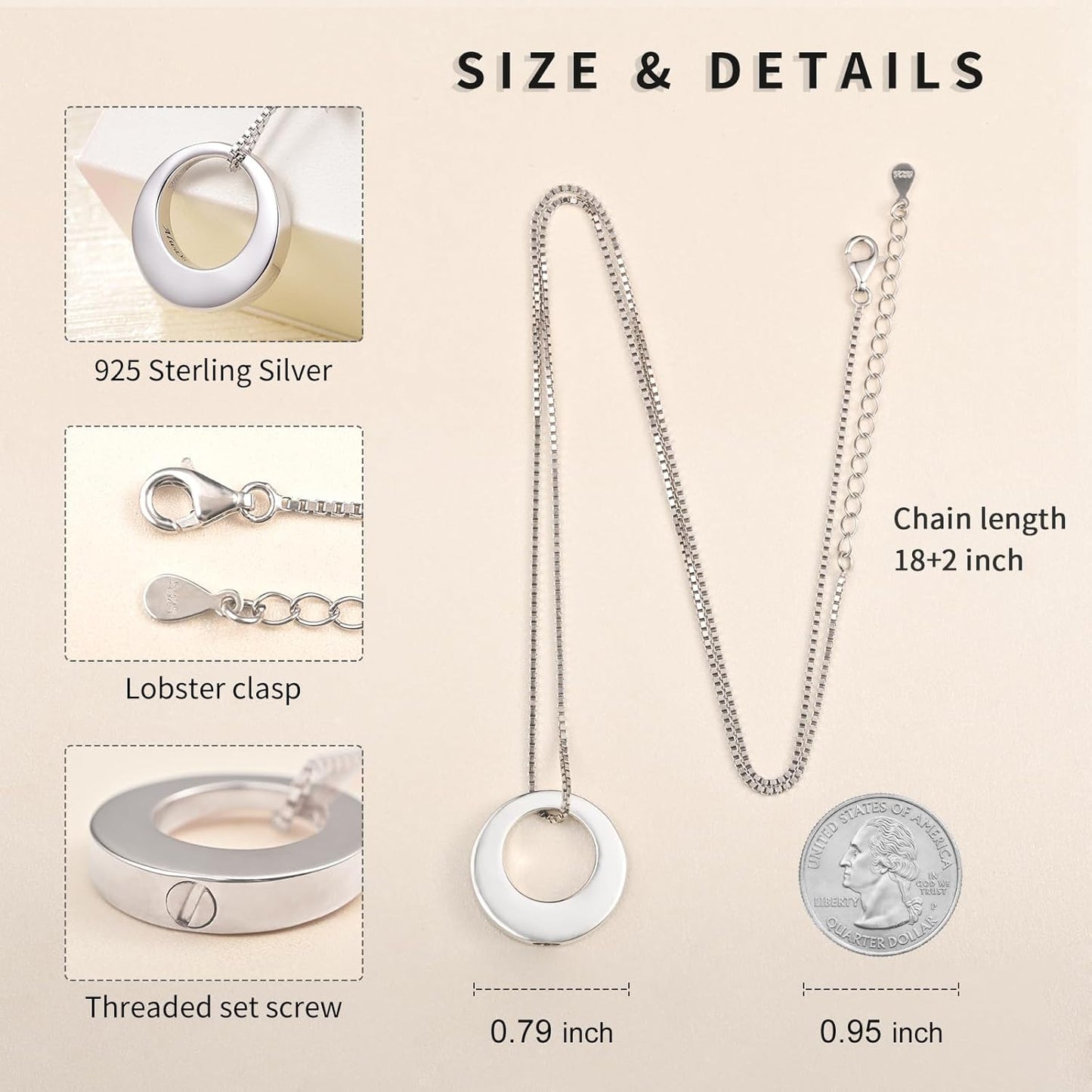 Sterling Silver Circle of Life Eternity Memorial Urn Necklace Always with Me Cremation Jewelry Pendant Necklaces for Ashes