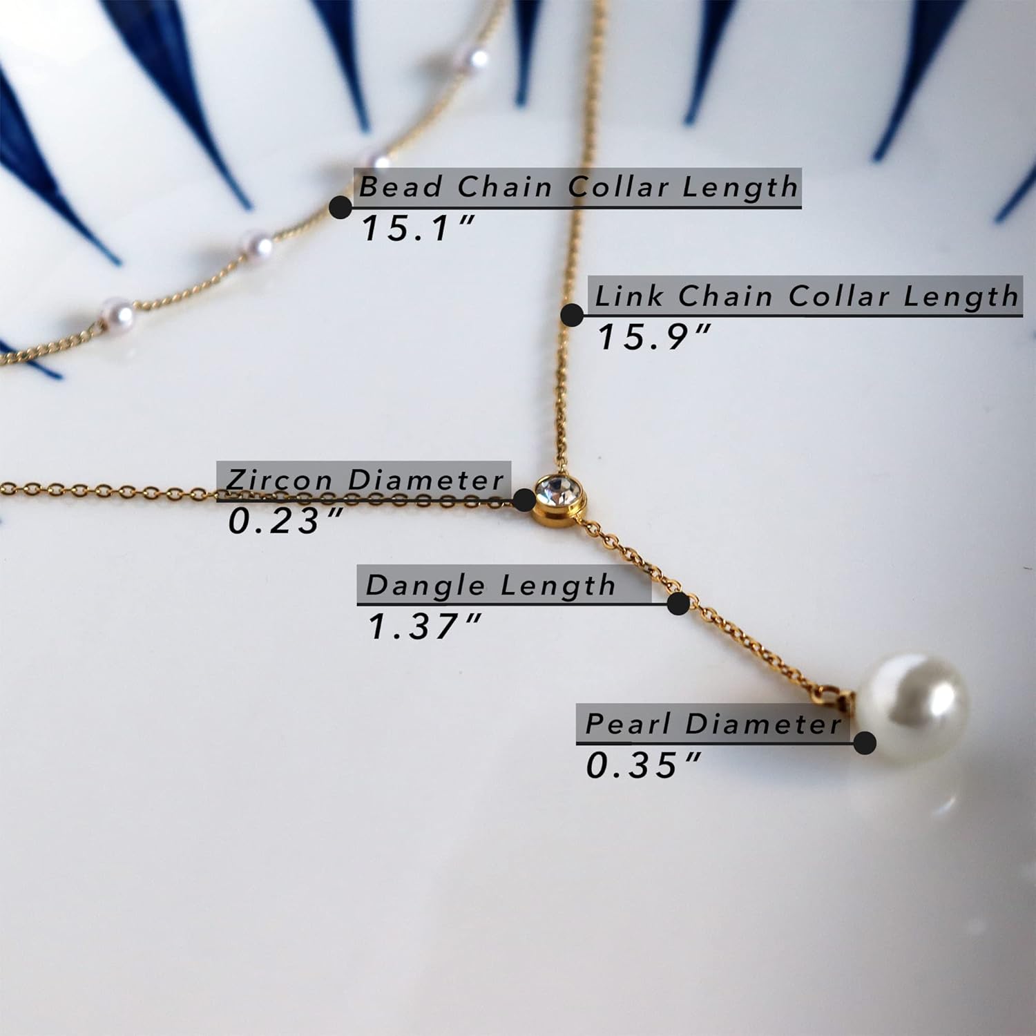 Gold Pearl Rhinestone Layered Necklaces for Women Dainty Long Drop Rhinestone Zirconia Faux Diamond Y Necklace Everyday Jewelry Gifts