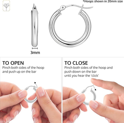 14K Gold Hoop Earrings for Women | Hypoallergenic 20MM, 25MM and 30MM Tube Hoop Earrings with Secure Click Tops |14K Yellow Gold or White Gold Classic Hoop Earrings in 3MM Thick Tube by