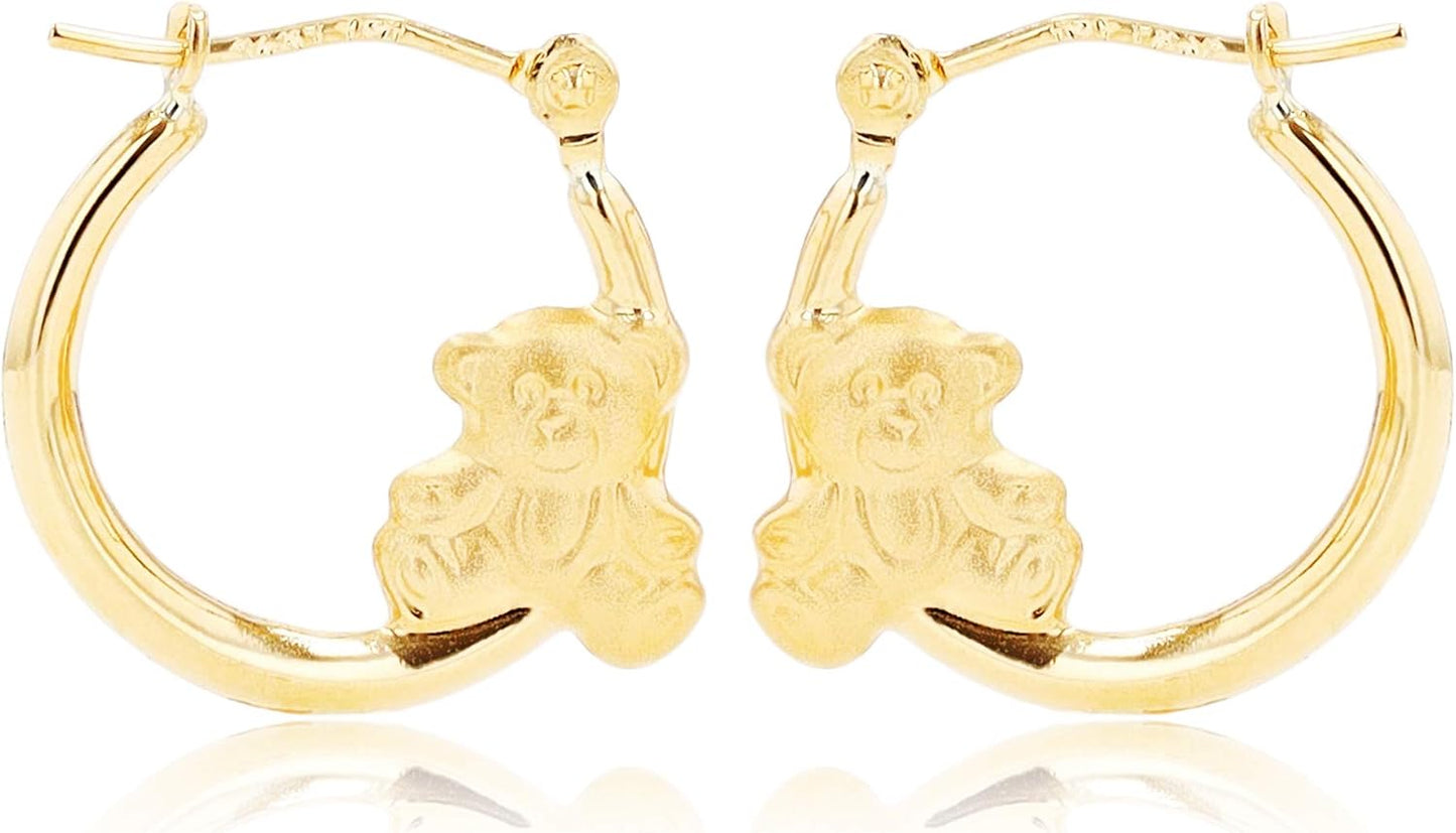 14K Yellow Gold Fancy Hoop Earrings with Hinged Clasp | Cat and Butterfly | Earrings for Sensitive Ears | Yellow Gold Hoops | Solid Gold Earrings for Women