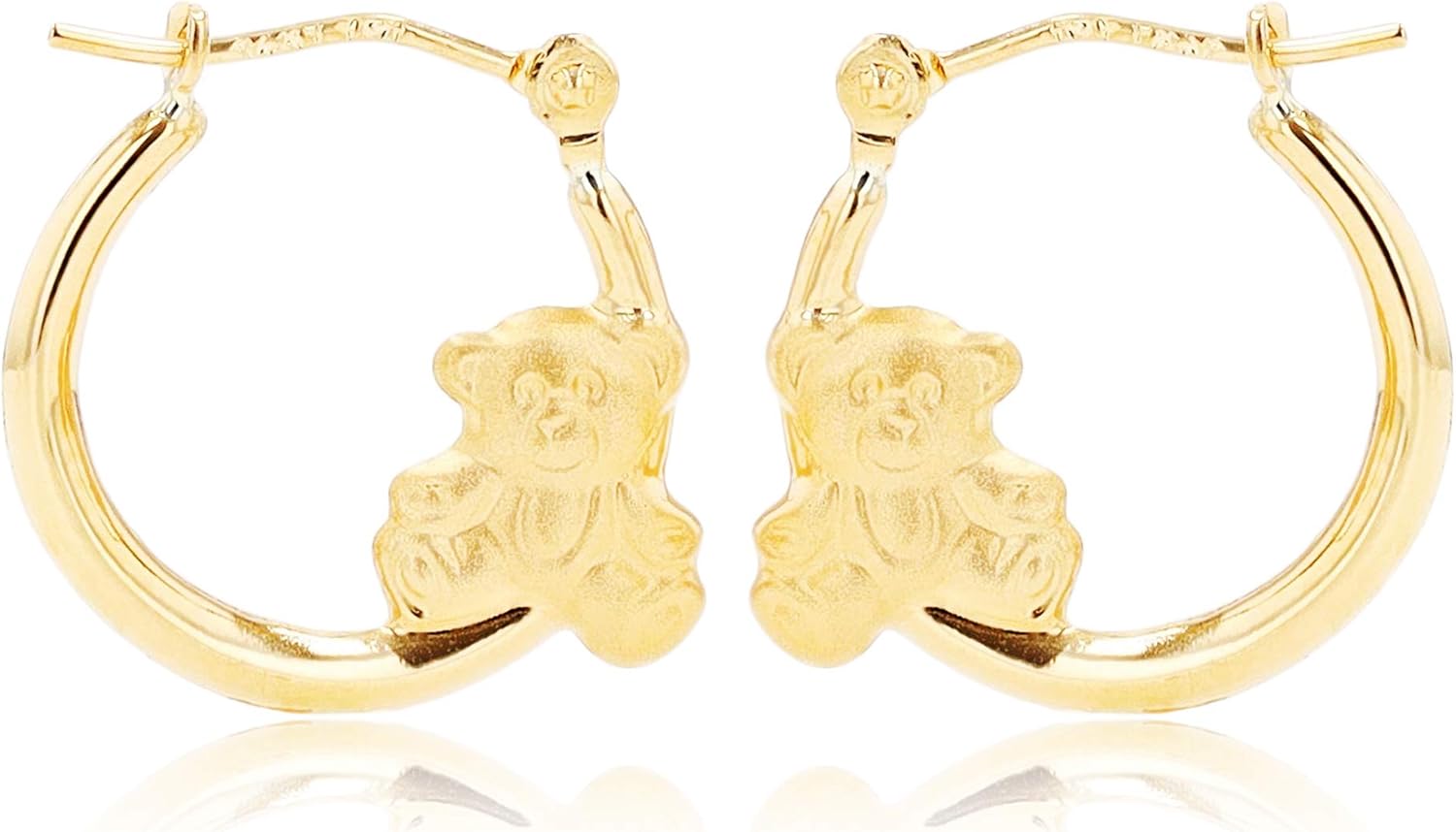 14K Yellow Gold Fancy Hoop Earrings with Hinged Clasp | Cat and Butterfly | Earrings for Sensitive Ears | Yellow Gold Hoops | Solid Gold Earrings for Women