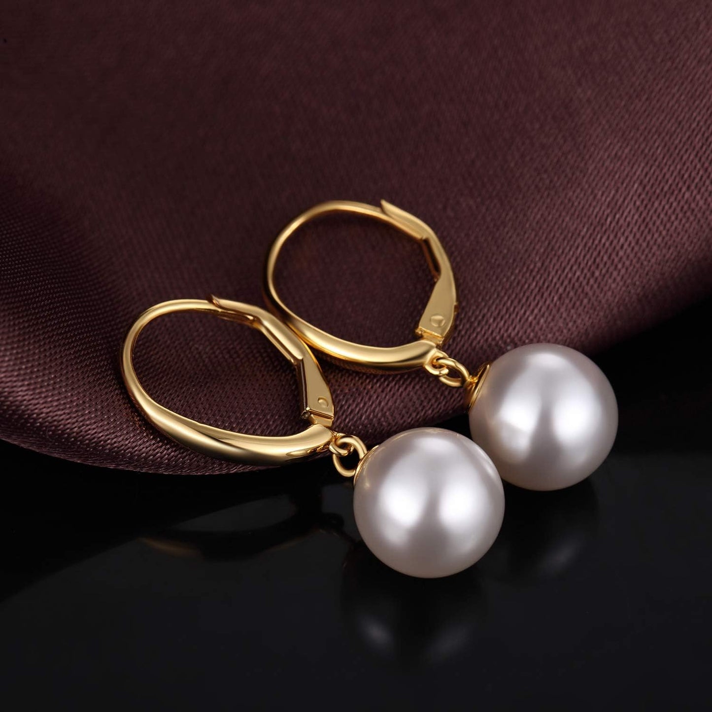 925 Sterling Silver Pearl Dangle Earrings for Women, Cubic Zirconia Pearl Earrings, 8MM-10MM