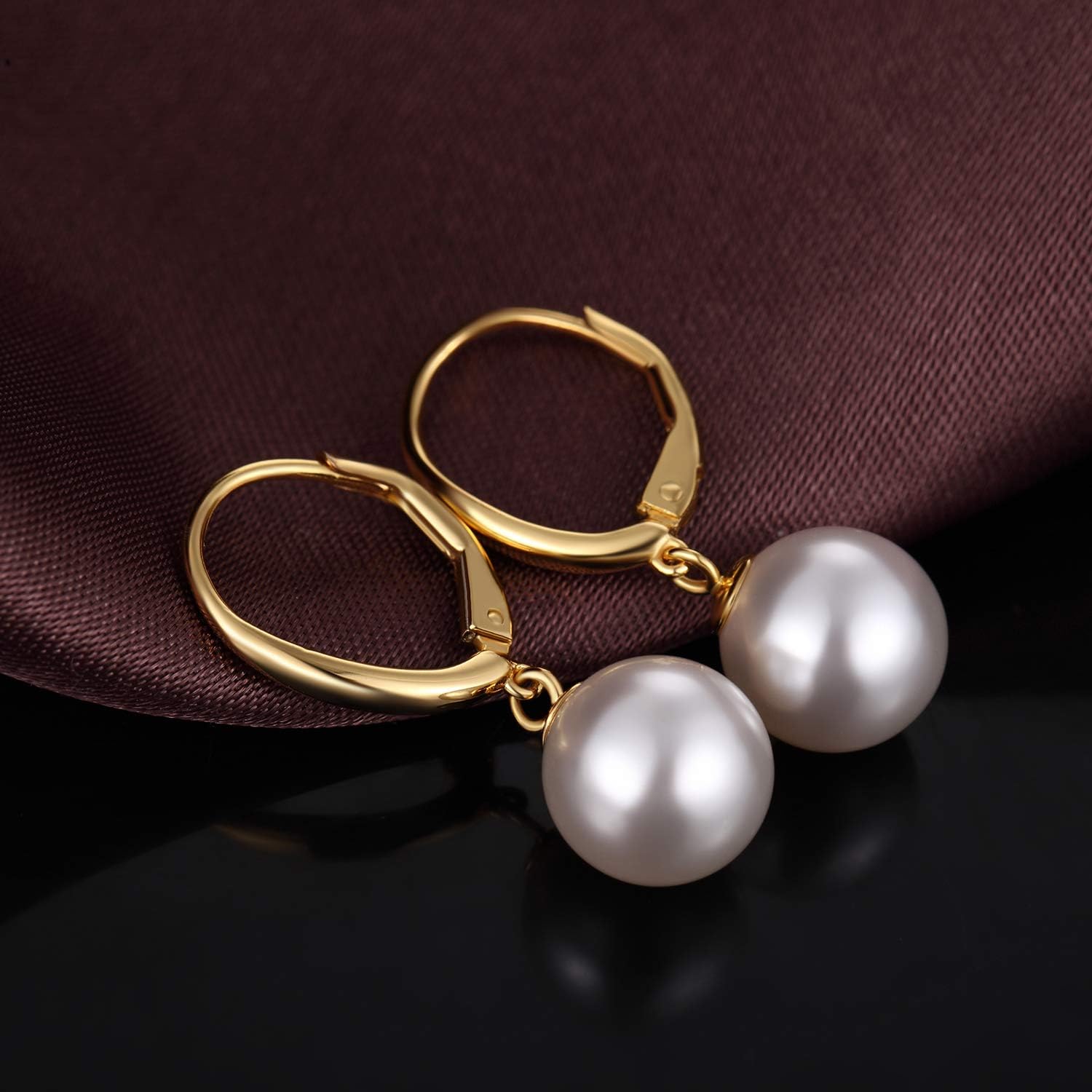 925 Sterling Silver Pearl Dangle Earrings for Women, Cubic Zirconia Pearl Earrings, 8MM-10MM