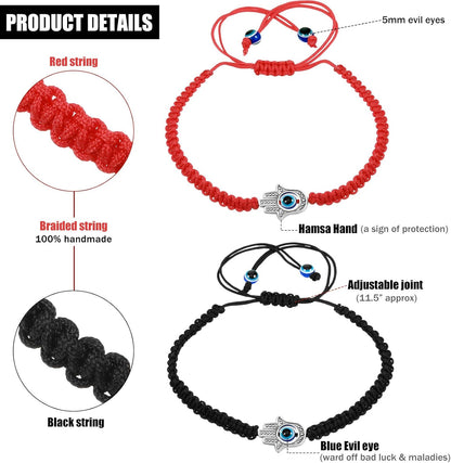 12 Pieces Evil Eye Braided Bracelets Adjustable Kabbalah Bracelets Handmade Braided Cord Protection Bracelets Lucky Friendship Bracelets