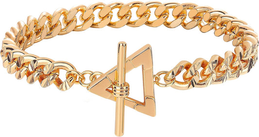 Gold Cuban Link Bracelets for Women,18K Gold Plated Delicate Handmade Wide Chain Bracelet for Her Fashion Jewelry