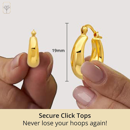 14K Yellow Gold Plated Hoop Earrings for Women with Click Top