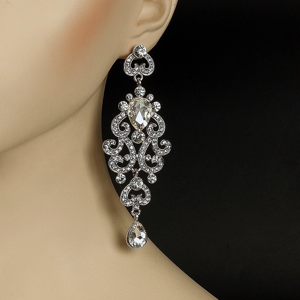 Exquisite Teardrop Crystal Bridal Wedding Earrings Vintage Chandelier Dangle Long Earrings for Women
