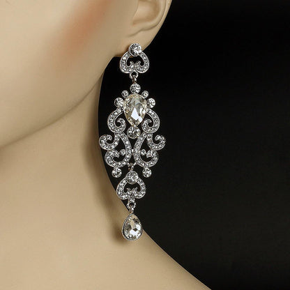 Exquisite Teardrop Crystal Bridal Wedding Earrings Vintage Chandelier Dangle Long Earrings for Women