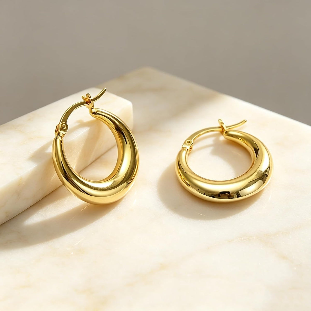 Chunky Gold Hoop Earrings for Women 14K Gold Plated Stainless Steel Thick Hoop Earrings Dainty Cute Hypoallergenic Earrings Minimalist Jewelry