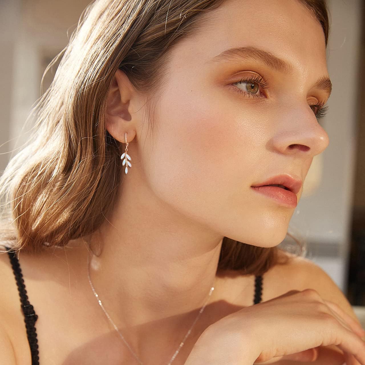 Opal Dangle Drop Earrings White Gold or Rose Gold Plated Opal Jewelry for Women Girls Wedding Earrings